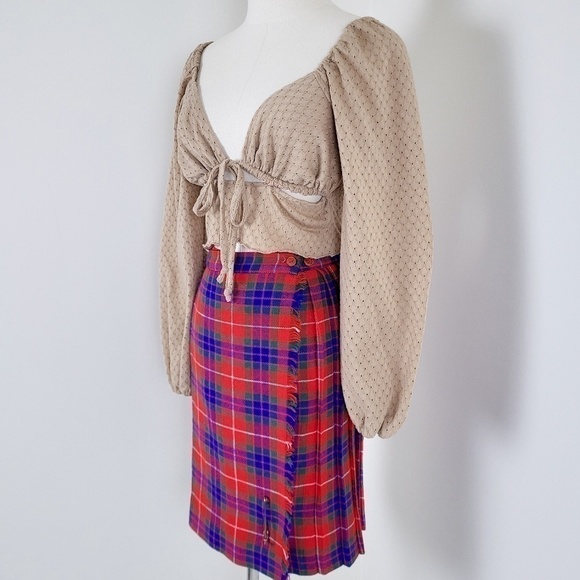 Free With Purchase - 80's bright tartan skirt knee length fluorescent plaid - Picture 12 of 12